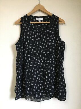 Christina B Black and White Ring Sleeveless Layered Front & Side Slit Top M